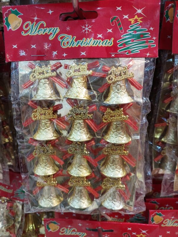 12pcs Christmas Bells gold Pendant Tree Decoration Baubles Hanging Pendent Home Christmas Gift