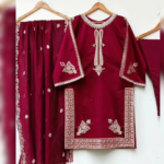 3 PCs Women's Unstitched Shamoz Silk Embroidered Suit