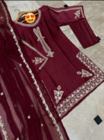 3 PCs Women's Unstitched Shamoz Silk Embroidered Suit - Image 2
