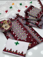 3 PCs Women's Unstitched Cotton Embroidered Suit