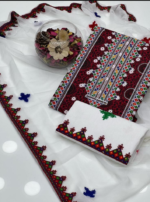 3 PCs Women's Unstitched Cotton Embroidered Suit - Image 2