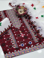 3 PCs Women's Unstitched Cotton Embroidered Suit - Image 3