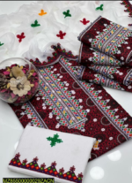 3 PCs Women's Unstitched Cotton Embroidered Suit - Image 5