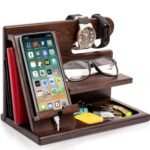 Wood Phone Docking Station Key Holder Wallet Stand Watch Organizer