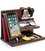 Wood Phone Docking Station Key Holder Wallet Stand Watch Organizer