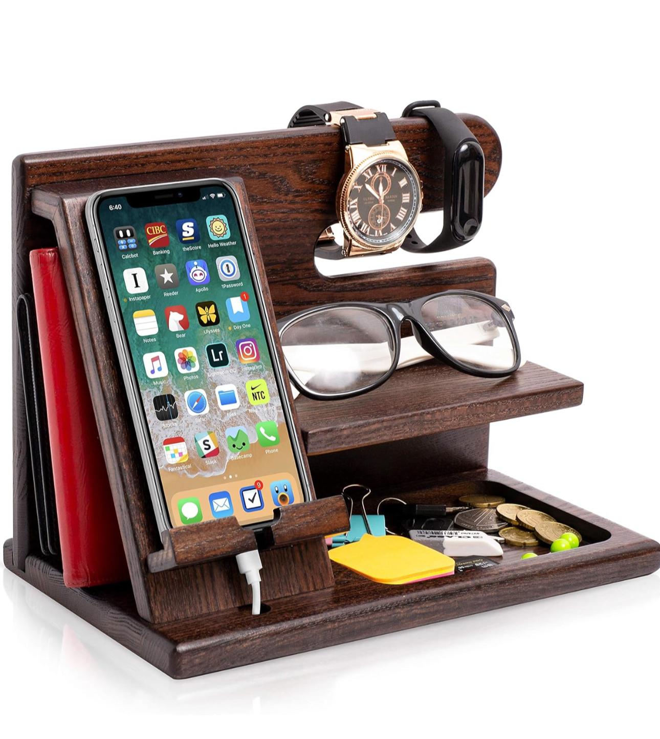 WhatsApp Image 2026-01-13 at 5.28.40 PM Wood Phone Docking Station Key Holder Wallet Stand Watch Organizer - Image 1