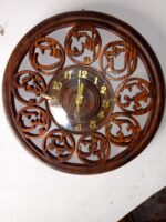 Round Shape Wooden Wall Clock , Handmade Wood Carved Wall Clock, Wooden Hand Carving Crafts Wall Clocks - Image 2