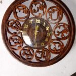 Round Shape Wooden Wall Clock , Handmade Wood Carved Wall Clock, Wooden Hand Carving Crafts Wall Clocks