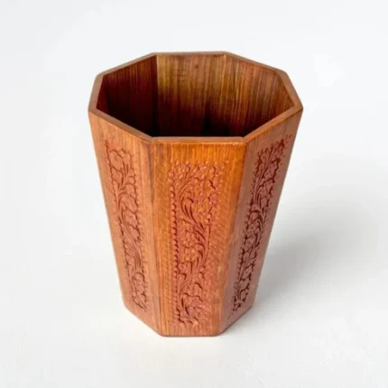 Carved Wooden Dustbin