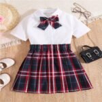 Girls Pleated Skirt Bow Knot Summer High Waist Preppy Girls Dance Mini Skirt Cute A Line Skirt School Uniform USA