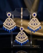 Fashion Blue And Golden Earrings And Tika