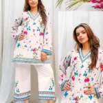 White Printed Swiss Lawn 2Pcs Kurta Trouser Set
