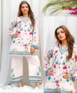 White Printed Swiss Lawn 2Pcs Kurta Trouser Set