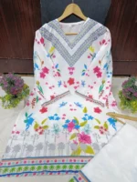 White Printed Swiss Lawn 2Pcs Kurta Trouser Set - Image 2