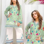 Pakistani Printed Green Kurta Set with White Pajama