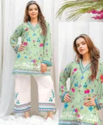 Pakistani Printed Green Kurta Set with White Pajama