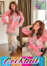 Pink Printed V-Neck 2Pcs Shirt Trouser Set