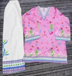 Pink Printed V-Neck 2Pcs Shirt Trouser Set - Image 2