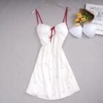Cute Printed Ice Silk Nightgown with Belt for Women Summer Home Wear - Image 3