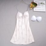 Cute Printed Ice Silk Nightgown with Belt for Women Summer Home Wear - Image 5