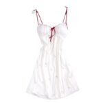 Cute Printed Ice Silk Nightgown with Belt for Women Summer Home Wear