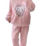 Women Fleece Hello Kitty Winter Pajamas Sweet Cartoon Home Wear