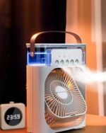 Portable Mini Air Cooler Fan With Water Spray & LED Light – 3 Speed USB Cooling Fan