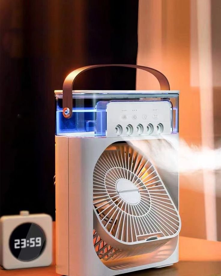 WhatsApp Image 2026-05-16 at 10.43.14 AM Portable Mini Air Cooler Fan With Water Spray & LED Light – 3 Speed USB Cooling Fan - Image 1