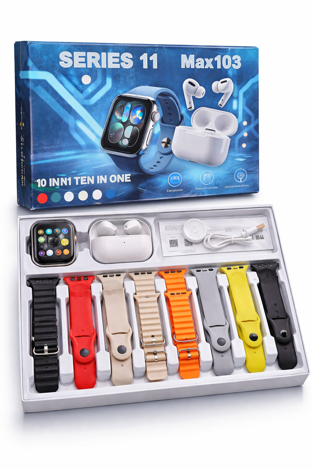 10-in-1 Smartwatch (1) 10 in 1 Smartwatch with Wireless Earbuds Combo Bluetooth Calling Watch - Image 1