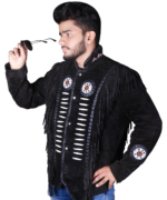 Genuine Cowhide Suede Fringe Leather Jacket Men - Traditional Native American Real Western Coat - Fringed and Beaded Winter Black Leather Jackets - Image 6