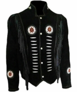 Genuine Cowhide Suede Fringe Leather Jacket Men - Traditional Native American Real Western Coat - Fringed and Beaded Winter Black Leather Jackets - Image 7