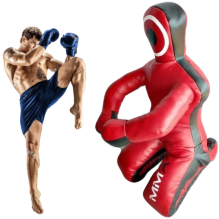 Unfilled MMA training dummy for realistic grappling, wrestling, striking, and submission practice. Suitable for Judo, Karate, Brazilian Jiu-Jitsu, MMA, and self-defense training. Available in 4-foot, 5-foot, and 6-foot sizes for adults and children. Strong stitching and durable material provide long-lasting performance for daily combat training sessions.