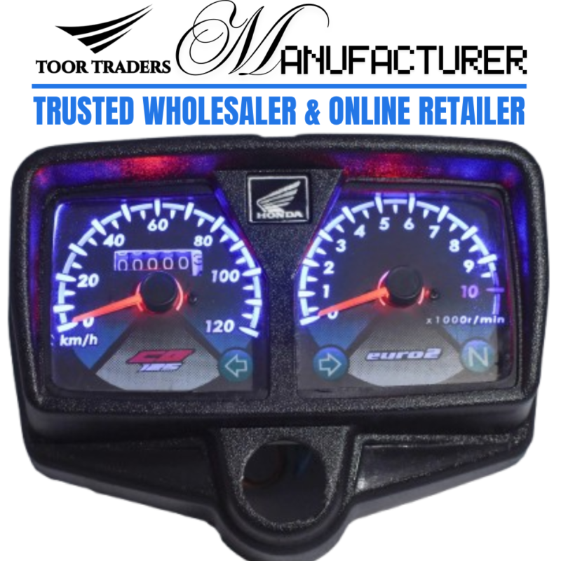 White LED backlight glow motorcycle speedometer for Honda CG-125 bike, high-visibility analog meter with bright white illumination for clear day and night riding. Durable replacement speedometer designed for Honda CG 125 motorcycles, featuring accurate speed display, easy readability, stylish white LED lighting, and reliable performance. Ideal aftermarket speedometer gauge for enhanced dashboard appearance, visibility, and riding convenience.