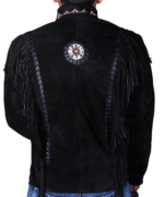 Genuine Cowhide Suede Fringe Leather Jacket Men - Traditional Native American Real Western Coat - Fringed and Beaded Winter Black Leather Jackets - Image 3