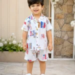 2 Pcs Boy's Cotton Lawn Printed Shirt And Shorts Set