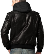 Genuine Leather Windproof Bomber Fashion Jacket Men for Motorcycle Biker with Removable Hood - Image 2