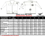 Beekeeping bee jacket size chart showing measurements for chest, waist, sleeve length, and height to help beekeepers choose the correct protective suit size.