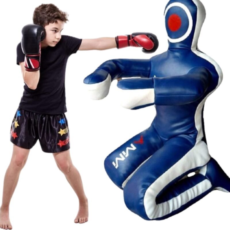 MMA Wrestling Kick Boxing Grappling Dummy for adults and kids, unfilled training dummy designed for mixed martial arts practice. Ideal for wrestling, grappling, takedowns, throws, ground-and-pound, judo, karate, kickboxing, BJJ, and self-defense training. Durable construction for home gyms, martial arts academies, fitness centers, and combat sports conditioning sessions.