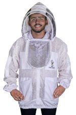 premium ventilated beekeeping jacket with fencing veil, 3 layer ultra breeze mesh design, unisex bee suit jacket for sting protection, breathable and durable beekeeping gear for safe honey harvesting and hive inspection