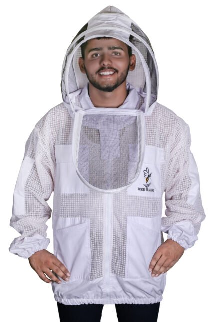 premium ventilated beekeeping jacket with fencing veil, 3 layer ultra breeze mesh design, unisex bee suit jacket for sting protection, breathable and durable beekeeping gear for safe honey harvesting and hive inspection