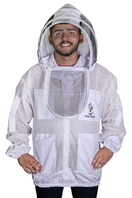 premium ventilated beekeeping jacket with fencing veil, 3 layer ultra breeze mesh design, unisex bee suit jacket for sting protection, breathable and durable beekeeping gear for safe honey harvesting and hive inspection