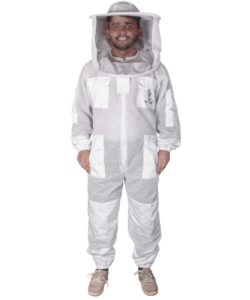Breathable 3-layer mesh beekeeping suit designed for unisex use, featuring a protective round veil, secure fit, and superior ventilation for safe and comfortable beekeeping.