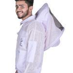 3 Layers Ultra Breeze Ventilated Beekeeping Bee Jacket for unisex beekeepers featuring a protective round veil, breathable triple-layer mesh construction, full front zipper, elastic cuffs, and sting-resistant design for maximum comfort and safety during hive inspections and honey harvesting.