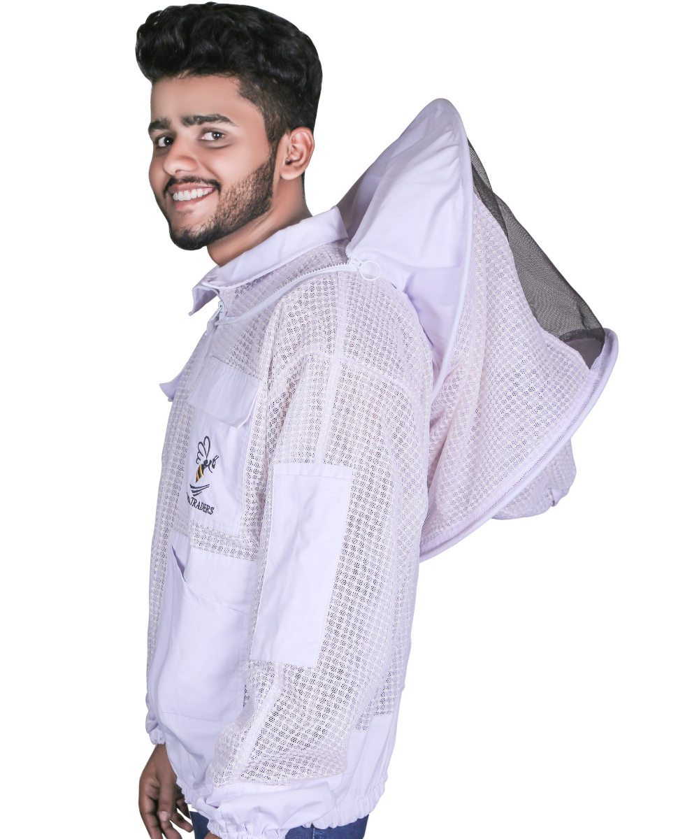 best beekeeper jacket and veil, best 3 Layers Ultra Breeze Ventilated Beekeeping Bee Jacket for unisex beekeepers featuring a protective round veil, breathable triple-layer mesh construction, full front zipper, elastic cuffs, and sting-resistant design for maximum comfort and safety during hive inspections and honey harvesting.