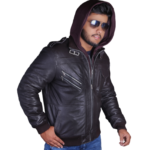 Men's Brown Genuine Leather Bomber Biker Jacket – Windproof Motorcycle Coat with Removable Hood