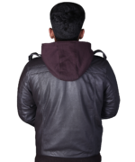 Men's Brown Genuine Leather Bomber Biker Jacket – Windproof Motorcycle Coat with Removable Hood - Image 5