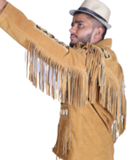 Genuine Suede Leather Fringe Jacket Men – Western Style Native American Beaded Coats / Jackets - Image 3