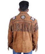 Handmade Genuine Suede Fringe Western Style Leather Jacket Men - Native American Beaded Coat - Image 4
