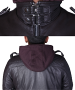 Men's Brown Genuine Leather Bomber Biker Jacket – Windproof Motorcycle Coat with Removable Hood - Image 7