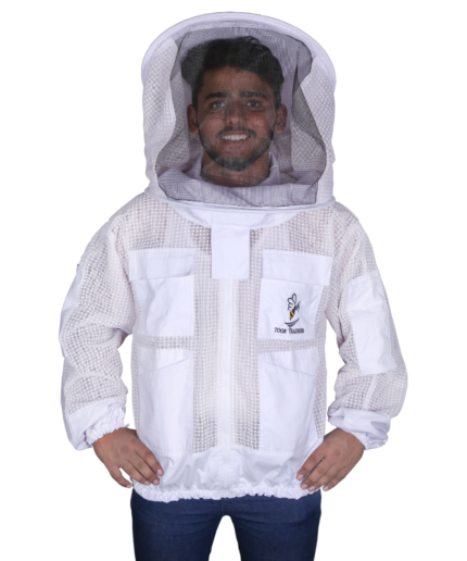 Premium Ultra Breeze beekeeping bee jacket featuring a round fencing veil, triple-layer ventilation, and full upper-body protection during hive management.